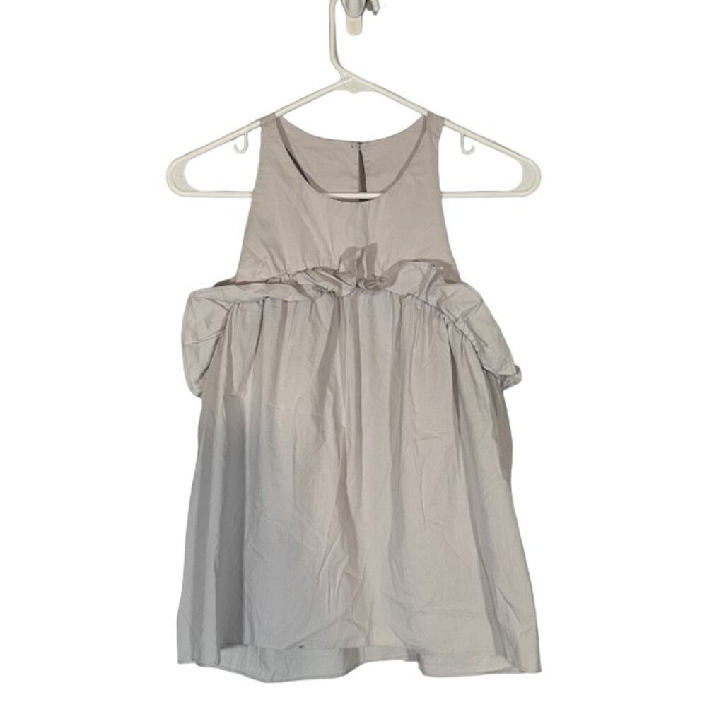 Nectar Clothing Gray Cotton Blend Ruffle Detail Key Hole Back Blouse Women Sz S